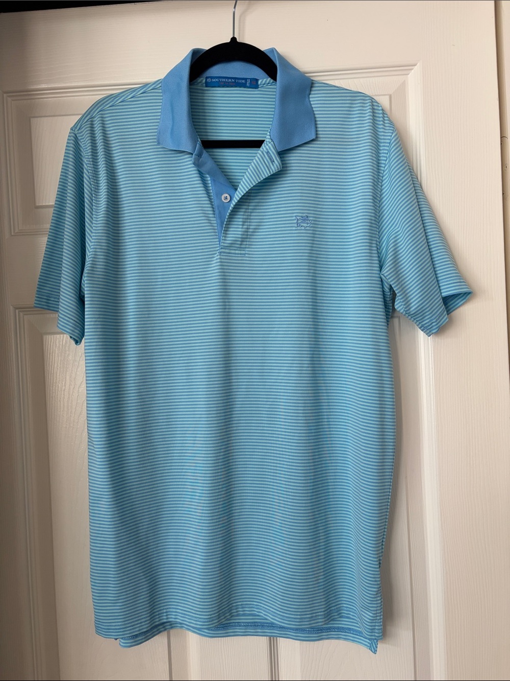 Southern Tide Light Blue & Aqua Teal Striped Polo